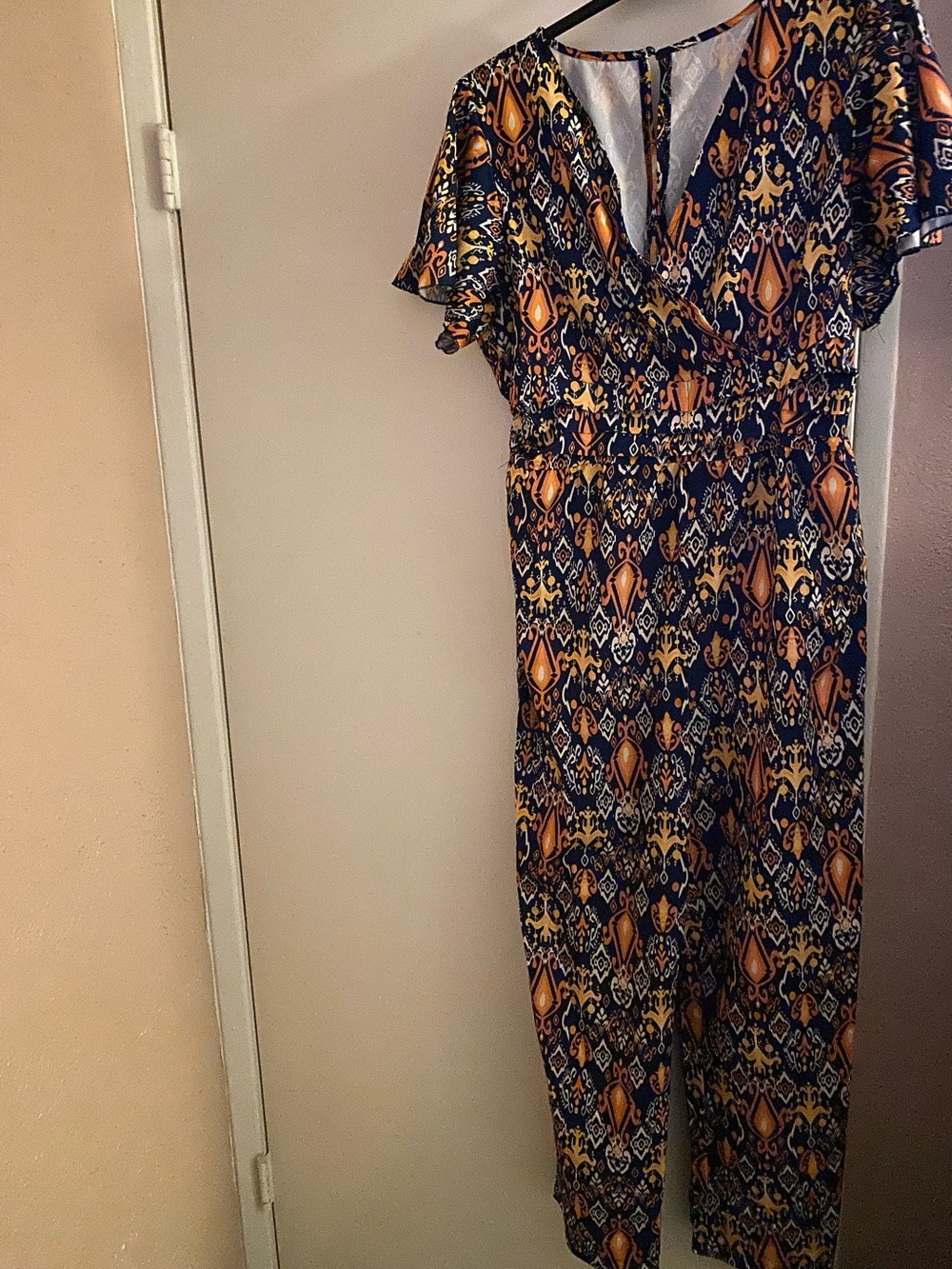Navy and Orange Printed Women's Jumpsuit Dress